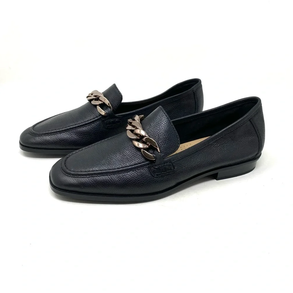 Clarks Sarafyna Iris Black Leather Chain Loafer Comfort Contour Cushion